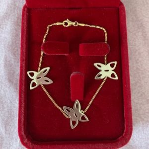 14k, 585 Stamped Two-Tone Butterfly Charm Bracelet
